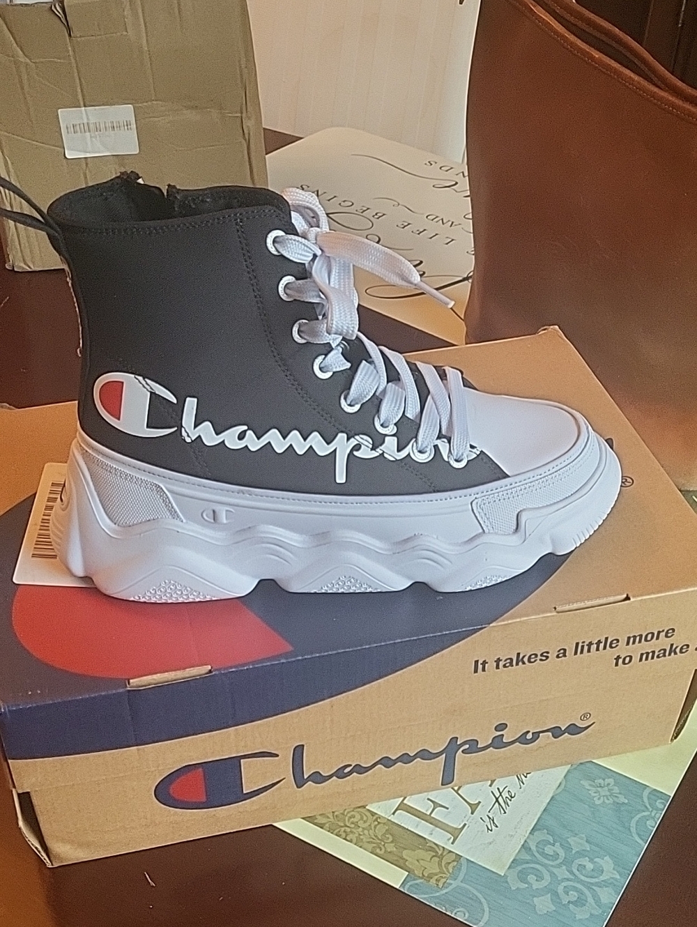 Champion Women Black and White High-Top Platform Sneakers
